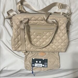 MZ Wallace Small Park Satchel in Buff with Zip Pouch